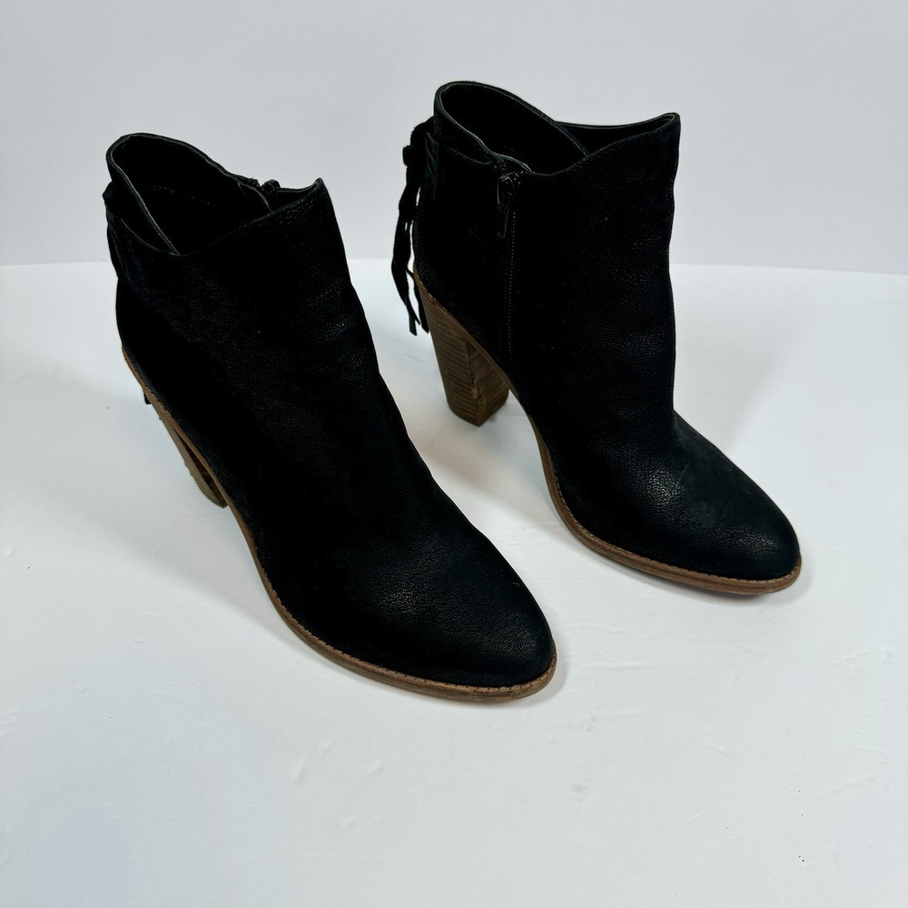 Vince Camuto Women's Linford Boot Block Heel Black Leather Bootie Tassel Sz 9M